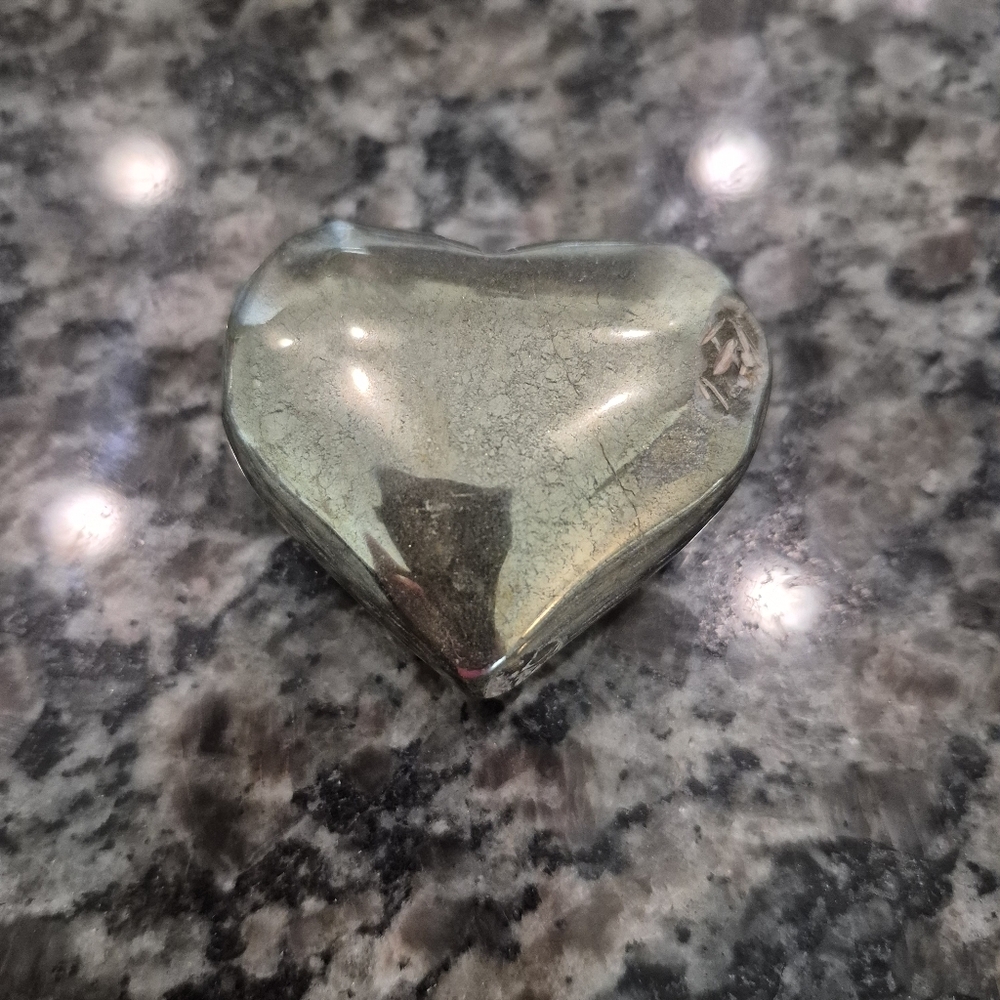 Natural Pyrite Polished Heart Palm Stone #4 New - Picture 5 of 6